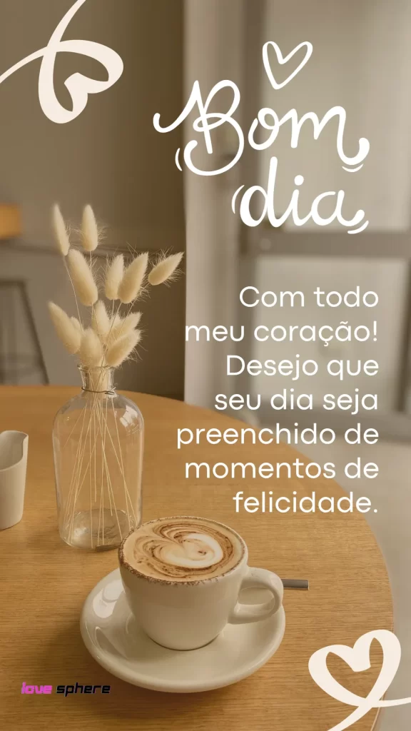 "Bom dia com todo meu coração! Desejo que seu dia seja preenchido de momentos de felicidade."